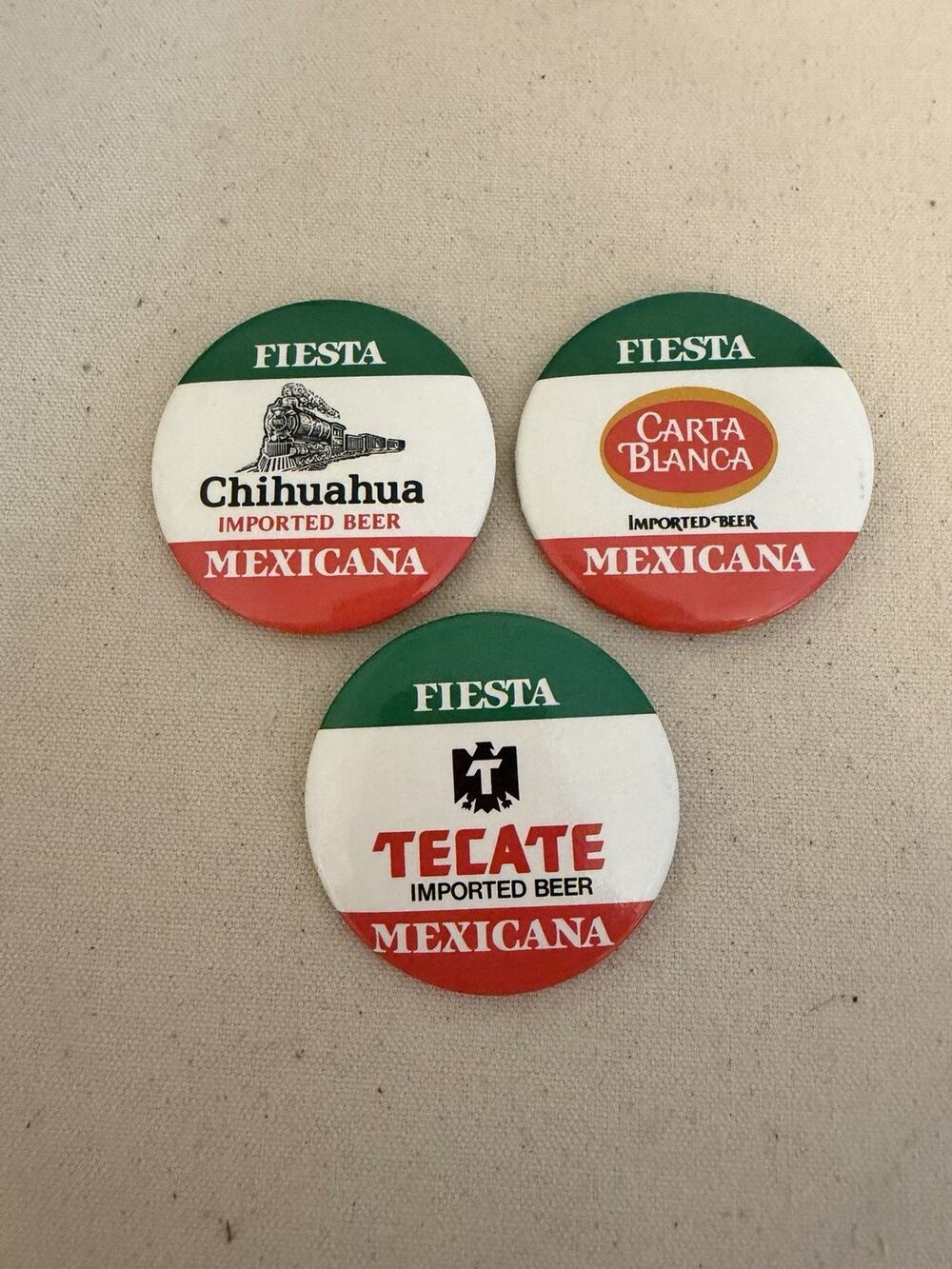 Fiesta Mexicana Imported Beer Promo 3 Lot Button Pinbacks